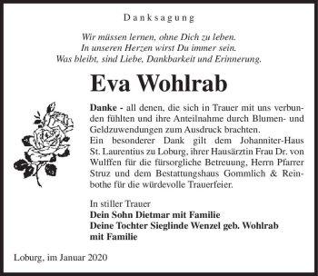 Traueranzeige von Eva Wohlrab  von Magdeburger Volksstimme
