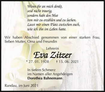 Traueranzeige von Eva Zitzer  von Magdeburger Volksstimme
