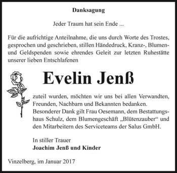 Traueranzeige von Evelin Jenß  von Magdeburger Volksstimme