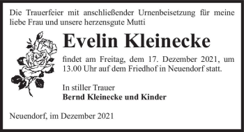 Traueranzeige von Evelin Kleinecke  von Magdeburger Volksstimme