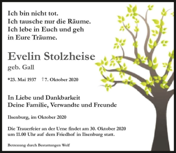 Traueranzeige von Evelin Stolzheise (geb. Gall)  von Magdeburger Volksstimme
