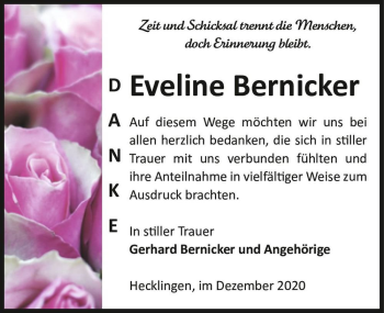 Traueranzeige von Eveline Bernicker  von Magdeburger Volksstimme