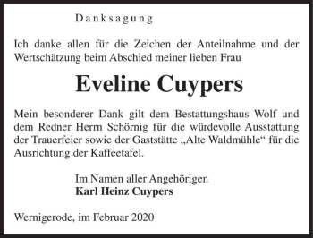 Traueranzeige von Eveline Cuypers  von Magdeburger Volksstimme