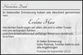 Traueranzeige von Eveline Hase  von Magdeburger Volksstimme