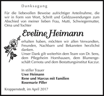 Traueranzeige von Eveline Heimann  von Magdeburger Volksstimme