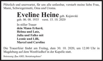 Traueranzeige von Eveline Heine (geb. Kujawski)  von Magdeburger Volksstimme
