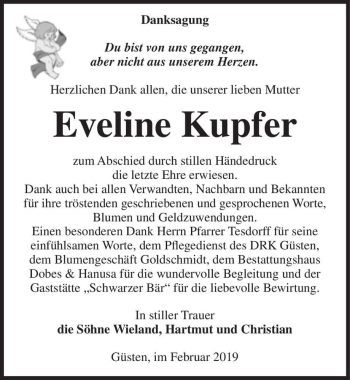 Traueranzeige von Eveline Kupfer  von Magdeburger Volksstimme
