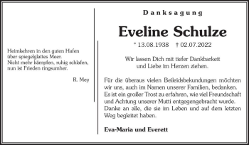 Traueranzeige von Eveline Schulze  von Magdeburger Volksstimme