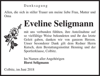 Traueranzeige von Eveline Seligmann  von Magdeburger Volksstimme