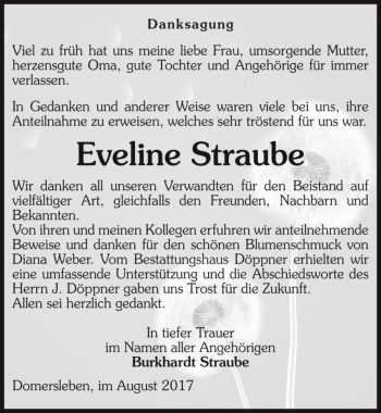 Traueranzeige von Eveline Straube  von Magdeburger Volksstimme