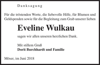 Traueranzeige von Eveline Wulkau  von Magdeburger Volksstimme