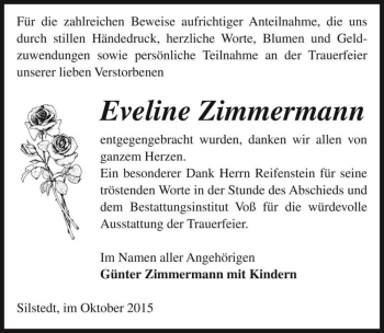 Traueranzeige von Eveline Zimmermann  von Magdeburger Volksstimme