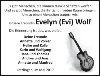 Traueranzeige von Evelyn 
