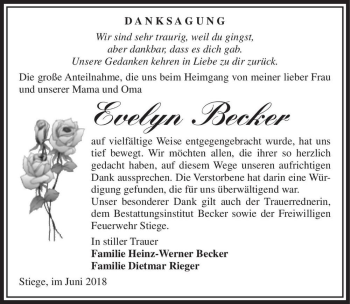 Traueranzeige von Evelyn Becker  von Magdeburger Volksstimme