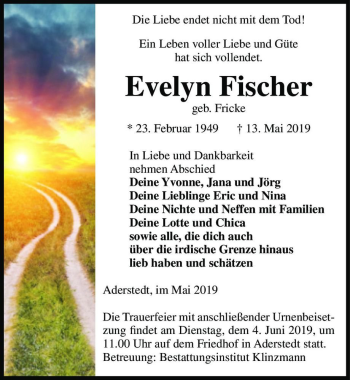 Traueranzeige von Evelyn Fischer (geb. Fricke)  von Magdeburger Volksstimme