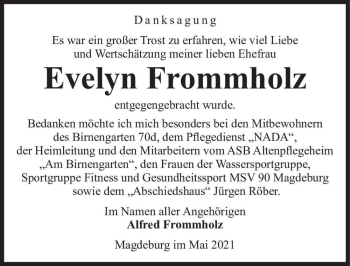 Traueranzeige von Evelyn Frommholz  von Magdeburger Volksstimme