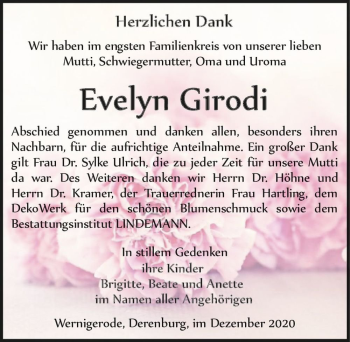 Traueranzeige von Evelyn Girodi  von Magdeburger Volksstimme