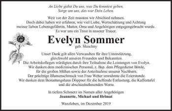 Traueranzeige von Evelyn Sommer (geb. Sluschny)  von Magdeburger Volksstimme
