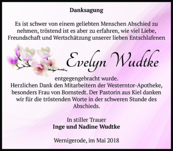 Traueranzeige von Evelyn Wudtke  von Magdeburger Volksstimme