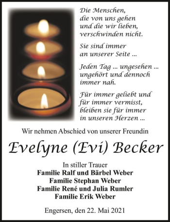 Traueranzeige von Evelyne 