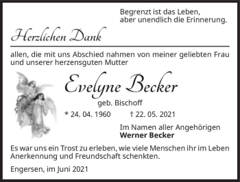 Traueranzeige von Evelyne Becker (geb. Bischoff)  von Magdeburger Volksstimme