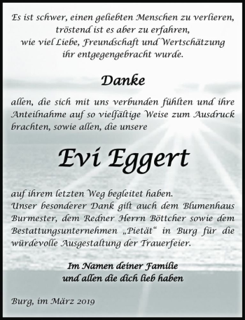 Traueranzeige von Evi Eggert  von Magdeburger Volksstimme