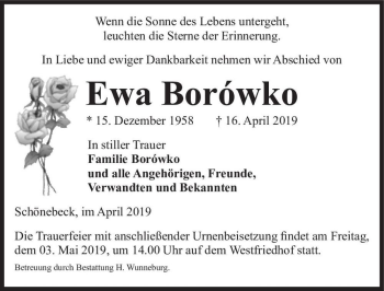 Traueranzeige von Ewa Borówko  von Magdeburger Volksstimme