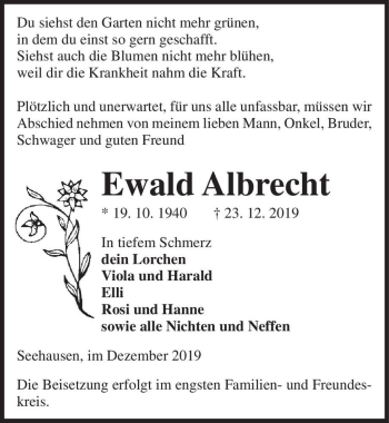 Traueranzeige von Ewald Albrecht  von Magdeburger Volksstimme
