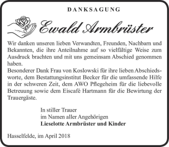 Traueranzeige von Ewald Armbrüster  von Magdeburger Volksstimme