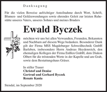 Traueranzeige von Ewald Byczek  von Magdeburger Volksstimme