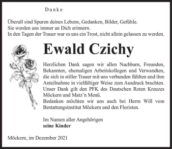 Traueranzeige von Ewald Czichy  von Magdeburger Volksstimme