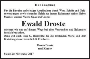 Traueranzeige von Ewald Droste  von Magdeburger Volksstimme