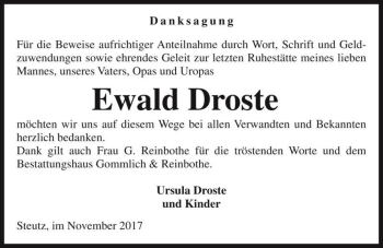 Traueranzeige von Ewald Droste  von Magdeburger Volksstimme