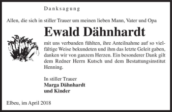 Traueranzeige von Ewald Dähnhardt  von Magdeburger Volksstimme