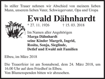 Traueranzeige von Ewald Dähnhardt  von Magdeburger Volksstimme