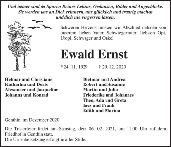 Traueranzeige von Ewald Ernst  von Magdeburger Volksstimme