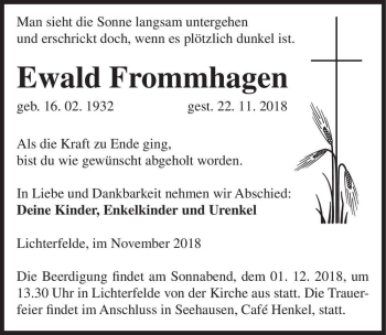 Traueranzeige von Ewald Frommhagen  von Magdeburger Volksstimme