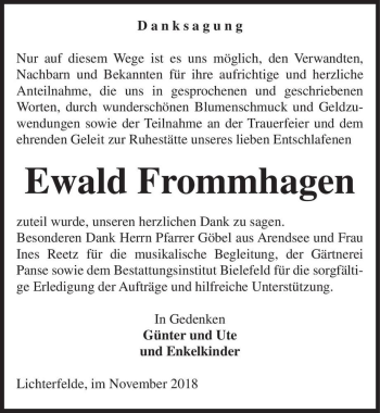 Traueranzeige von Ewald Frommhagen  von Magdeburger Volksstimme