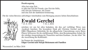 Traueranzeige von Ewald Gerchel  von Magdeburger Volksstimme