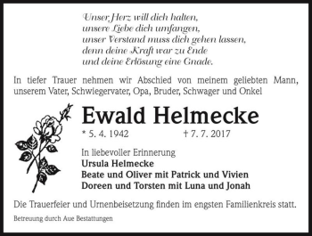 Traueranzeige von Ewald Helmecke  von Magdeburger Volksstimme