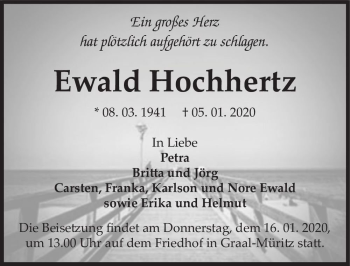 Traueranzeige von Ewald Hochhertz  von Magdeburger Volksstimme
