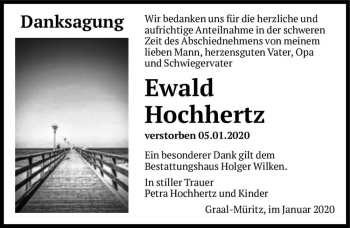 Traueranzeige von Ewald Hochhertz  von Magdeburger Volksstimme