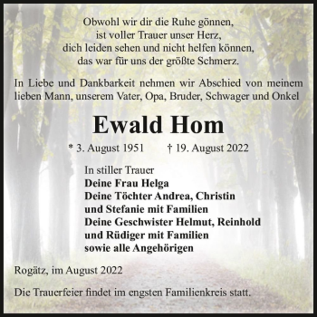 Traueranzeige von Ewald Hom  von Magdeburger Volksstimme