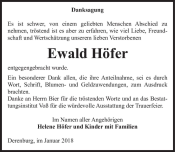 Traueranzeige von Ewald Höfer  von Magdeburger Volksstimme