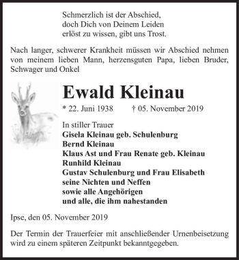 Traueranzeige von Ewald Kleinau  von Magdeburger Volksstimme