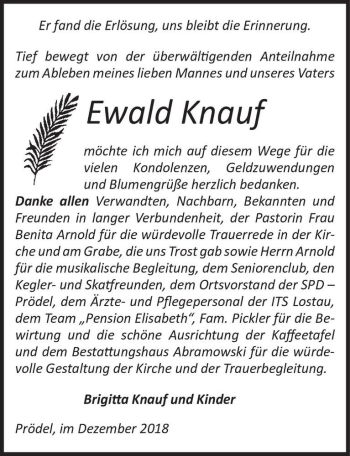 Traueranzeige von Ewald Knauf  von Magdeburger Volksstimme