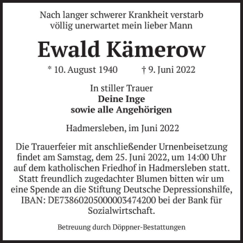 Traueranzeige von Ewald Kämerow  von Magdeburger Volksstimme