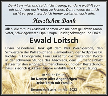 Traueranzeige von Ewald Loitsch  von Magdeburger Volksstimme