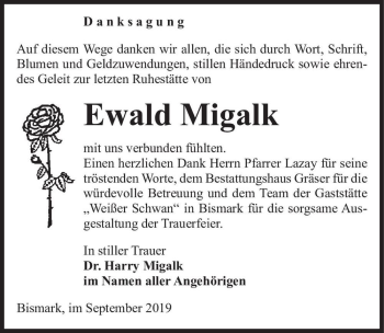 Traueranzeige von Ewald Migalk  von Magdeburger Volksstimme