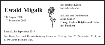 Traueranzeige von Ewald Migalk  von Magdeburger Volksstimme
